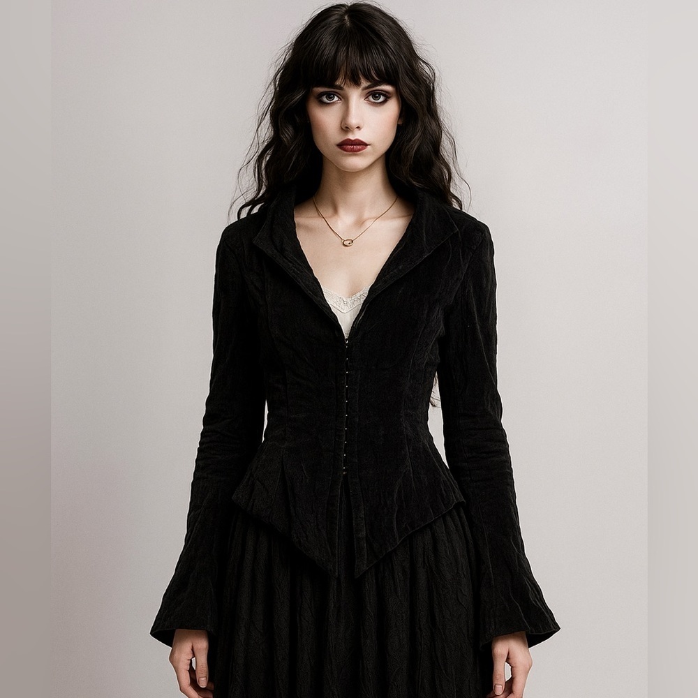Anett Rostel Black Velvet Jacket Medium Whimsigoth Goth Fairy Victorian Romantic